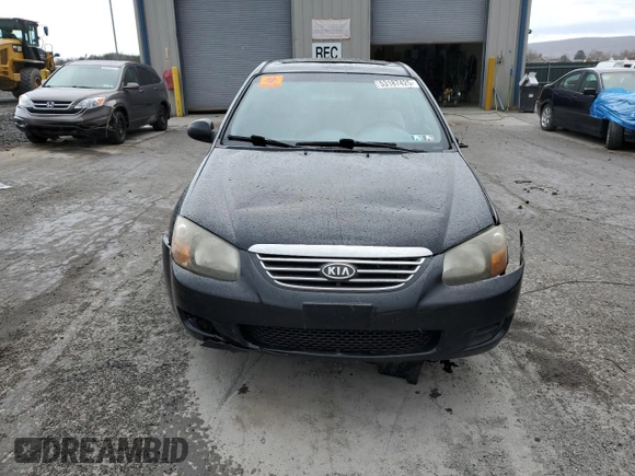 2009 Kia Spectra EX with VIN KNAFE222795620282, listed as a Copart auction lot 53187425 with 0 mi miles and Salvage Title. Bid and sale history available at carsss.com. Image 5.