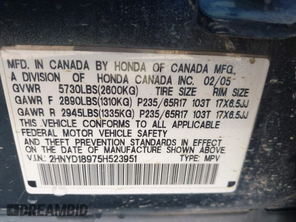 2005 Acura MDX Touring with VIN 2HNYD18975H523951, listed as a IAAI auction lot 41979596 with 198,876 mi miles. Bid and sale history available at carsss.com. Image 9.
