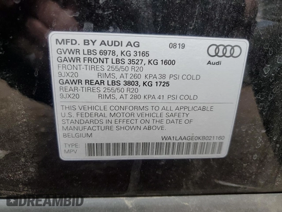 2019 Audi e-tron Premium Plus с VIN WA1LAAGE0KB021160, выставлен на аукционе Copart как лот 43576875 с пробегом 38 112 миль миль и Списание • Salvage title. История ставок и продаж доступна на DreamBid. Изображение 13.