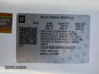 2019 Chevrolet Camaro 1LT z VIN 1G1FB3DS0K0145777, wystawiony jako Copart lot #54834595 z przebiegiem 68 533 mil mil oraz Szkoda całkowita • Salvage title. Historia ofert i sprzedaży dostępna na DreamBid. Obrazek 13.