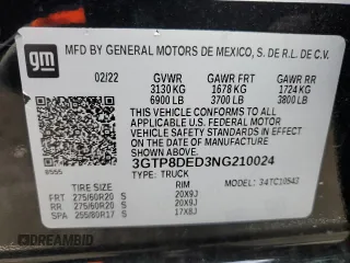 2022 GMC Sierra 1500 Limited SLT with VIN 3GTP8DED3NG210024, listed as a Copart auction lot 88339535 with 117,867 mi miles and Salvage Title. Bid and sale history available at carsss.com. Image 14.