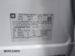 2018 Chevrolet Equinox LT with VIN 2GNAXSEV0J6118016, listed as a IAAI auction lot 42010356 with 95,254 mi miles and . Bid and sale history available at DreamBid. Image 9.