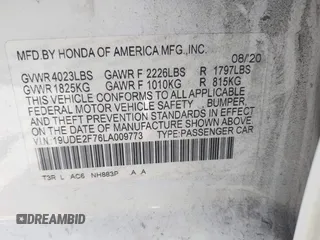 2020 Acura ILX w/Premium Pkg with VIN 19UDE2F76LA009773, listed as a IAAI auction lot 41902574 with 65,249 mi miles. Bid and sale history available at carsss.com. Image 9.
