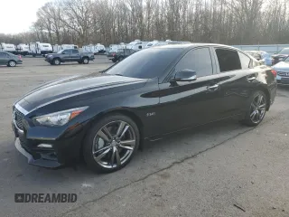 2016 Infiniti Q50 Red Sport 400 with VIN JN1FV7AR6GM450100, listed as a Copart auction lot 46942265 with 125,136 mi miles and Salvage title. Bid and sale history available at DreamBid. Image 1.