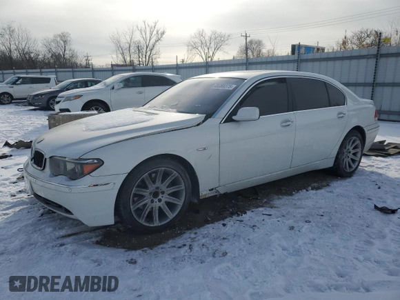 2005 BMW 7 Series 745Li with VIN WBAGN63535DS59721, listed as a Copart auction lot 45388375 with 128,329 mi miles and Salvage title. Bid and sale history available at DreamBid. Image 1.
