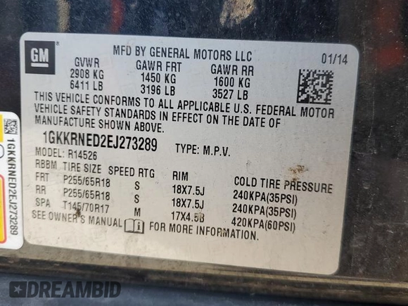 2014 GMC Acadia SLE with VIN 1GKKRNED2EJ273289, listed as a Copart auction lot 86114614 with Not Provided miles and Salvage Title. Bid and sale history available at carsss.com. Image 13.