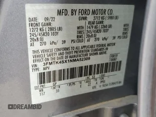 2022 Ford Mustang Mach-E GT z VIN 3FMTK4SX1NMA52309, wystawiony jako Copart lot #49221705 z przebiegiem 24 048 mil mil oraz Szkoda całkowita • Salvage title. Historia ofert i sprzedaży dostępna na DreamBid. Obrazek 13.