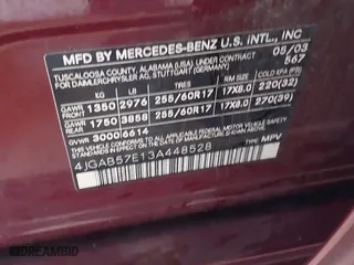 2003 Mercedes-Benz M-Class 3.7L with VIN 4JGAB57E13A448528, listed as a IAAI auction lot 41953003 with 256,637 mi miles. Bid and sale history available at carsss.com. Image 9.