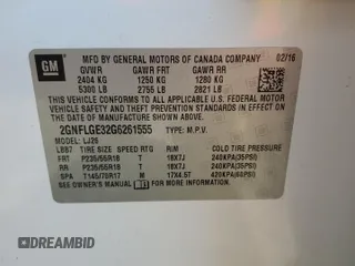 2016 Chevrolet Equinox LTZ with VIN 2GNFLGE32G6261555, listed as a Copart auction lot 48196325 with 47,530 mi miles and Salvage Title. Bid and sale history available at carsss.com. Image 15.