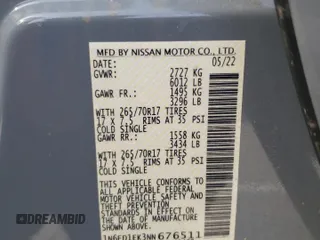 2022 Nissan Frontier Pro-4X with VIN 1N6ED1EK3NN676511, listed as a Copart auction lot 52030375 with 34,753 mi miles and Salvage title. Bid and sale history available at DreamBid. Image 13.