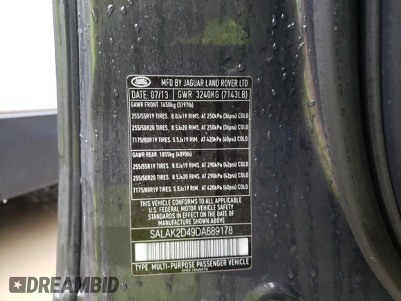 2013 Land Rover LR4 Lux z VIN SALAK2D49DA689178, wystawiony jako Copart lot #47948495 z przebiegiem 142 140 mil mil oraz Szkoda całkowita • Salvage title. Historia ofert i sprzedaży dostępna na DreamBid. Obrazek 14.