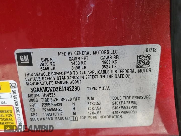 2014 Buick Enclave Premium with VIN 5GAKVCKD3EJ142390, listed as a Copart auction lot 49139455 with Not Provided miles and Salvage Title. Bid and sale history available at DreamBid. Image 16.