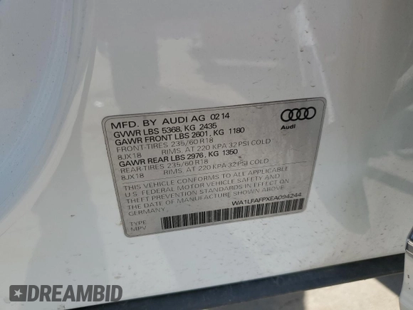 2014 Audi Q5 Premium Plus with VIN WA1LFAFPXEA094244, listed as a Copart auction lot 51044835 with 133,479 mi miles and Salvage Title. Bid and sale history available at carsss.com. Image 13.