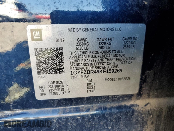 2019 Cadillac XT4 AWD Luxury with VIN 1GYFZBR49KF159269, listed as a Copart auction lot 77130474 with 35,883 mi miles and Salvage Title. Bid and sale history available at carsss.com. Image 12.