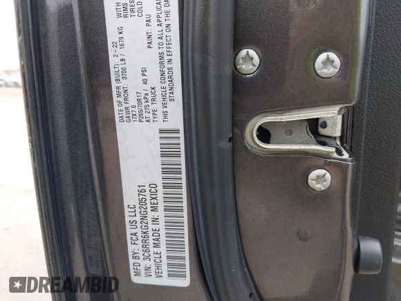 2022 Ram 1500 Tradesman z VIN 3C6RR6KG2NG205761, wystawiony jako IAAI lot #41921231 z przebiegiem 40 347 mil mil oraz . Historia ofert i sprzedaży dostępna na DreamBid. Obrazek 9.