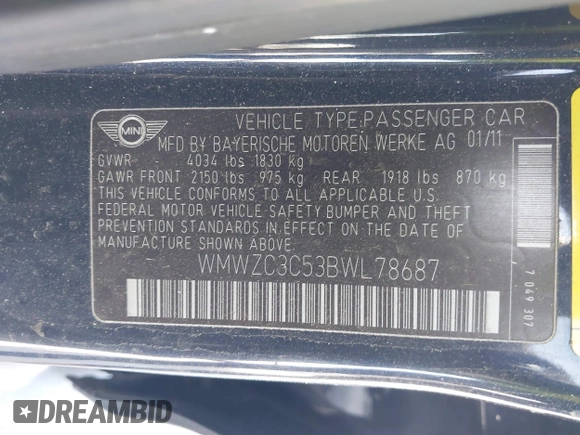 2011 MINI Countryman S z VIN WMWZC3C53BWL78687, wystawiony jako IAAI lot #41871368 z przebiegiem 125 397 mil mil oraz . Historia ofert i sprzedaży dostępna na DreamBid. Obrazek 9.