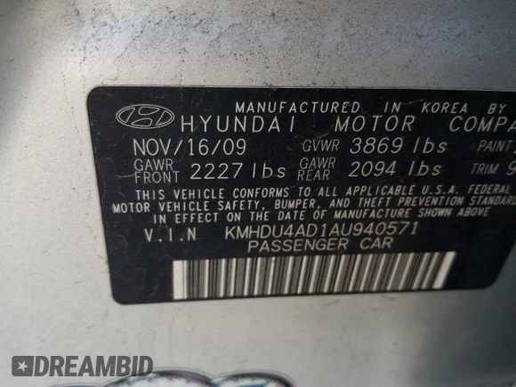 2010 Hyundai Elantra GLS z VIN KMHDU4AD1AU940571, wystawiony jako Copart lot #60626355 z przebiegiem 216 393 mil mil oraz Szkoda całkowita • Salvage title. Historia ofert i sprzedaży dostępna na DreamBid. Obrazek 12.