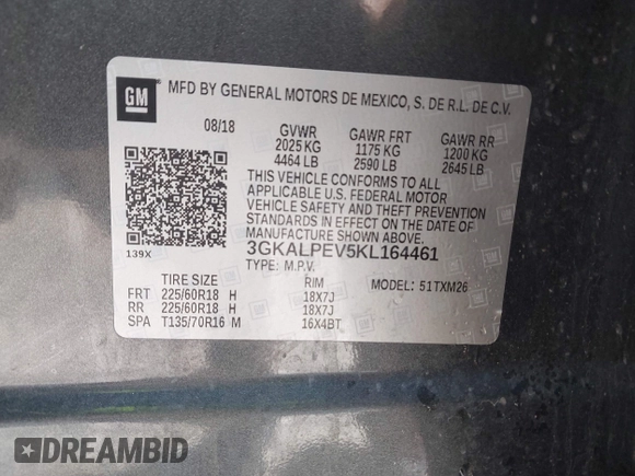 2019 GMC Terrain SLT with VIN 3GKALPEV5KL164461, listed as a IAAI auction lot 41913085 with 108,532 mi miles. Bid and sale history available at carsss.com. Image 9.