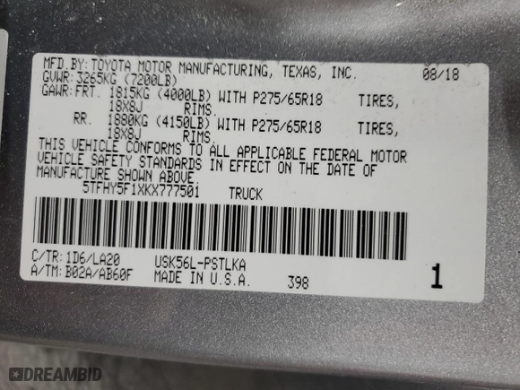 2019 Toyota Tundra 4WD SR5 with VIN 5TFHY5F1XKX777501, listed as a Copart auction lot 45888915 with 145,043 mi miles and Salvage Title. Bid and sale history available at carsss.com. Image 15.