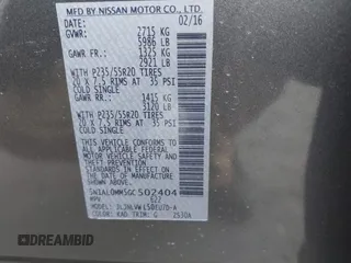 2016 Infiniti QX60 with VIN 5N1AL0MM5GC502404, listed as a IAAI auction lot 41347240 with 133,334 mi miles and . Bid and sale history available at DreamBid. Image 9.