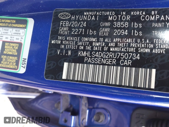 2024 Hyundai Elantra SEL z VIN KMHLS4DG2RU750734, wystawiony jako IAAI lot #42266873 z przebiegiem 6 255 mil mil oraz . Historia ofert i sprzedaży dostępna na DreamBid. Obrazek 9.