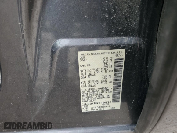 2023 Nissan Frontier SV с VIN 1N6ED1EK1PN649830, выставлен на аукционе Copart как лот 54631155 с пробегом 29 101 миль миль и Списание • Salvage title. История ставок и продаж доступна на DreamBid. Изображение 12.