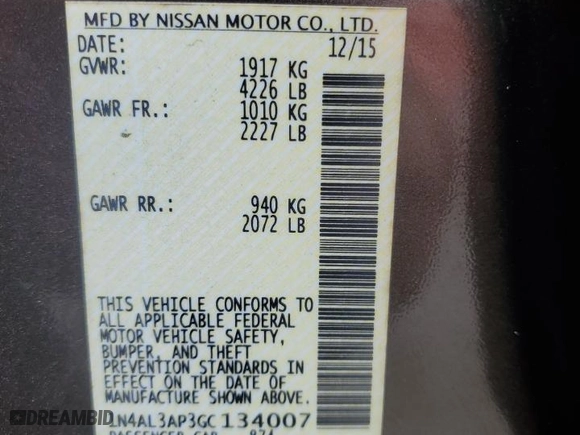 2016 Nissan Altima 2.5 SL with VIN 1N4AL3AP3GC134007, listed as a Copart auction lot 51665465 with 98,330 mi miles and Salvage Title. Bid and sale history available at carsss.com. Image 14.