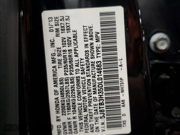 2013 Acura RDX z VIN 5J8TB3H35DL014683, wystawiony jako Copart lot #59965905 z przebiegiem 103 232 mil mil oraz Szkoda całkowita • Salvage title. Historia ofert i sprzedaży dostępna na DreamBid. Obrazek 13.