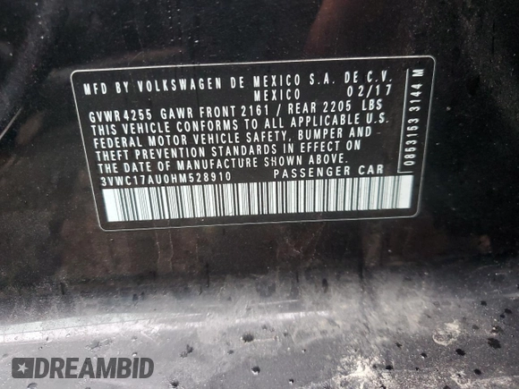 2017 Volkswagen Golf S z VIN 3VWC17AU0HM528910, wystawiony jako Copart lot #55640795 z przebiegiem 67 837 mil mil oraz Szkoda całkowita • Salvage title. Historia ofert i sprzedaży dostępna na DreamBid. Obrazek 13.