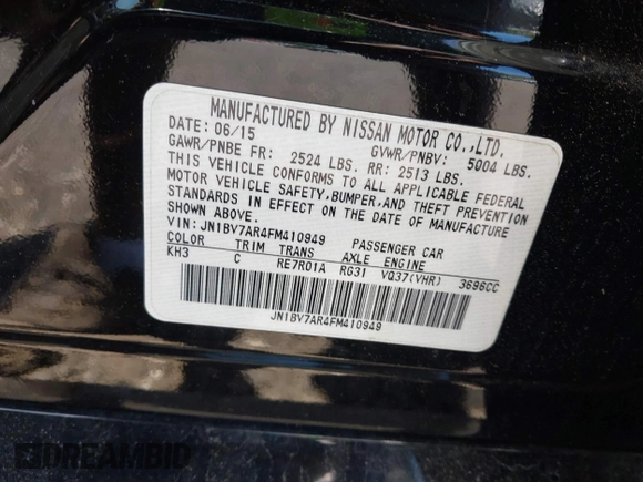 2015 Infiniti Q50 Premium z VIN JN1BV7AR4FM410949, wystawiony jako IAAI lot #42243917 z przebiegiem 56 552 mil mil oraz . Historia ofert i sprzedaży dostępna na DreamBid. Obrazek 9.