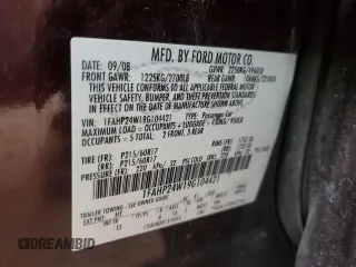 2009 Ford Taurus SEL with VIN 1FAHP24W19G104421, listed as a Copart auction lot 82301983 with 256,008 mi miles and Salvage Title. Bid and sale history available at carsss.com. Image 12.
