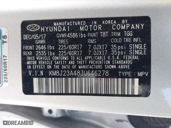 2018 Hyundai Tucson SE with VIN KM8J23A48JU646278, listed as a IAAI auction lot 41941577 with 115,228 mi miles. Bid and sale history available at carsss.com. Image 9.