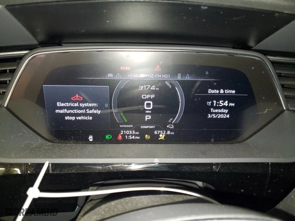 2021 Audi e-tron Premium with VIN WA1AAAGE6MB003112, listed as a Copart auction lot 45540374 with 21,033 mi miles. Bid and sale history available at carsss.com. Image 9.