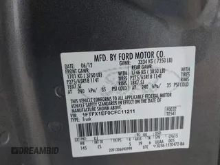 2012 Ford F-150 XL with VIN 1FTFX1EF0CFC11211, listed as a IAAI auction lot 41544747 with 118,638 mi miles. Bid and sale history available at carsss.com. Image 9.