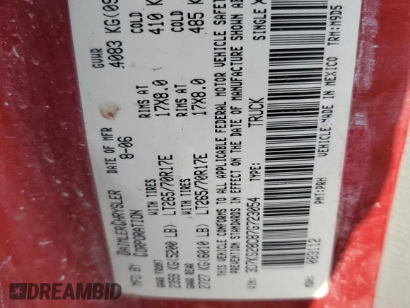 2007 Dodge Ram 2500 SLT with VIN 3D7KS28C87G723054, listed as a Copart auction lot 47220295 with 262,086 mi miles and Salvage Title. Bid and sale history available at carsss.com. Image 13.