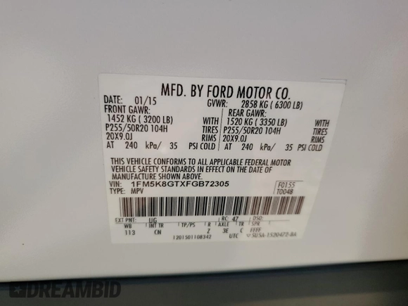 2015 Ford Explorer Sport z VIN 1FM5K8GTXFGB72305, wystawiony jako Copart lot #59307095 z przebiegiem 196 689 mil mil oraz Szkoda całkowita • Salvage title. Historia ofert i sprzedaży dostępna na DreamBid. Obrazek 13.