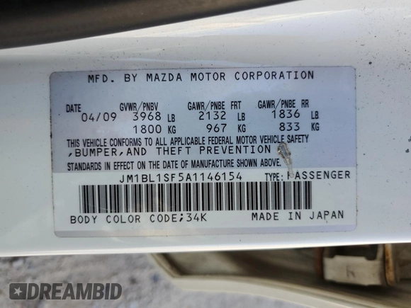 2010 Mazda 3 i Sport with VIN JM1BL1SF5A1146154, listed as a Copart auction lot 53303515 with 152,773 mi miles and Salvage Title. Bid and sale history available at DreamBid. Image 14.