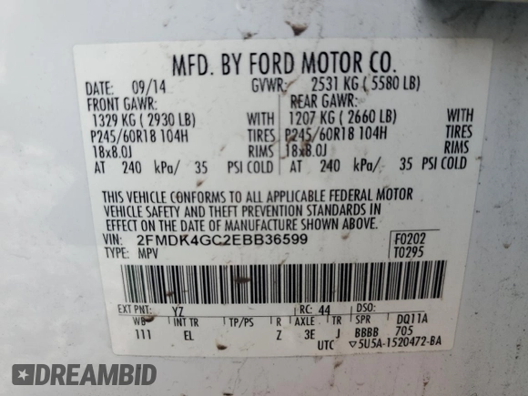 2014 Ford Edge SE with VIN 2FMDK4GC2EBB36599, listed as a Copart auction lot 47185375 with 248,626 mi miles and Clean title. Bid and sale history available at DreamBid. Image 13.
