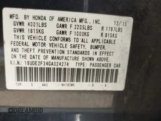 2016 Acura ILX z VIN 19UDE2F34GA024274, wystawiony jako IAAI lot #41486271 z przebiegiem 140 655 mil mil oraz . Historia ofert i sprzedaży dostępna na DreamBid. Obrazek 9.