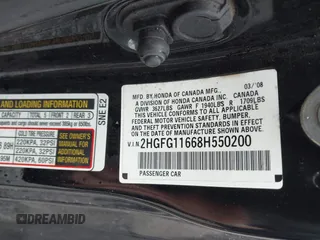 2008 Honda Civic Cpe LX with VIN 2HGFG11668H550200, listed as a IAAI auction lot 42009260 with 179,896 mi miles. Bid and sale history available at carsss.com. Image 9.