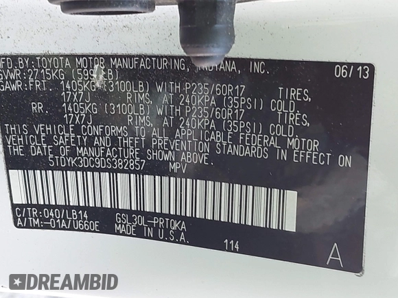 2013 Toyota Sienna XLE AAS с VIN 5TDYK3DC9DS382857, выставлен на аукционе IAAI как лот 42653901 с пробегом 118 790 миль миль и . История ставок и продаж доступна на DreamBid. Изображение 9.