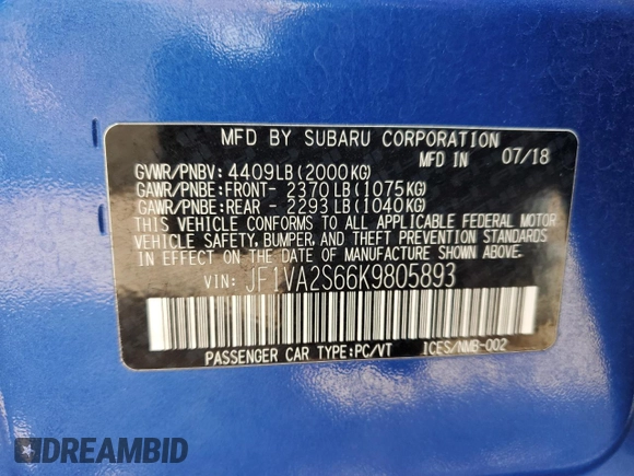 2019 Subaru WRX STI with VIN JF1VA2S66K9805893, listed as a Copart auction lot 44734815 with 98,839 mi miles and Salvage Title. Bid and sale history available at carsss.com. Image 14.