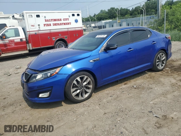 2015 Kia Optima SX Turbo with VIN 5XXGR4A63FG392431, listed as a Copart auction lot 59725135 with 138,002 mi miles and Salvage title. Bid and sale history available at DreamBid. Image 1.