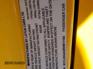 2024 Lotus Emira First Edition z VIN SCCLEKAX2RHB11154, wystawiony jako Copart lot #86479894 z przebiegiem 4634 mil mil oraz Szkody całkowita. Historia ofert i sprzedaży dostępna na DreamBid. Obrazek 12.
