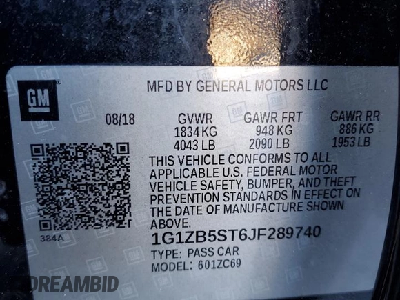2018 Chevrolet Malibu LS with VIN 1G1ZB5ST6JF289740, listed as a Copart auction lot 88151035 with 105,247 mi miles and Salvage Title. Bid and sale history available at DreamBid. Image 14.
