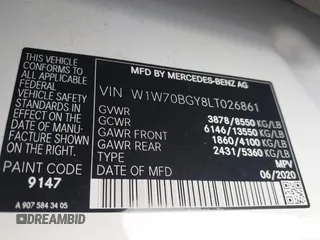 2020 Mercedes-Benz Sprinter Cargo with VIN W1W70BGY8LT026861, listed as a IAAI auction lot 41679015 with 96,367 mi miles and . Bid and sale history available at carsss.com. Image 9.