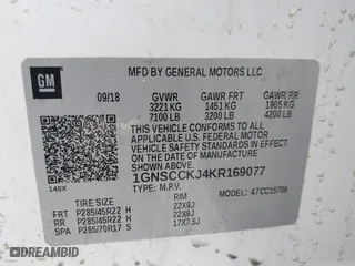2019 Chevrolet Tahoe Premier with VIN 1GNSCCKJ4KR169077, listed as a IAAI auction lot 41548001 with 89,397 mi miles. Bid and sale history available at carsss.com. Image 9.