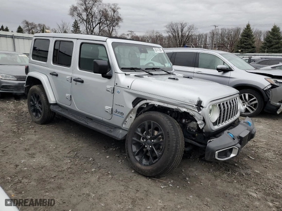 2024 Jeep Wrangler 4xe Sahara with VIN 1C4RJXP69RW162663, listed as a Copart auction lot 50141385 with 7,156 mi miles and Salvage Title. Bid and sale history available at carsss.com. Image 4.
