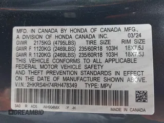 2024 Honda CR-V EX-L with VIN 2HKRS4H74RH478349, listed as a IAAI auction lot 41895095 with 11,581 mi miles. Bid and sale history available at carsss.com. Image 9.