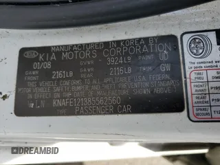 2008 Kia Spectra LX z VIN KNAFE121385562560, wystawiony jako Copart lot #70370644 z przebiegiem 95 129 mil mil oraz Nie do naprawy • Non repairable. Historia ofert i sprzedaży dostępna na DreamBid. Obrazek 12.